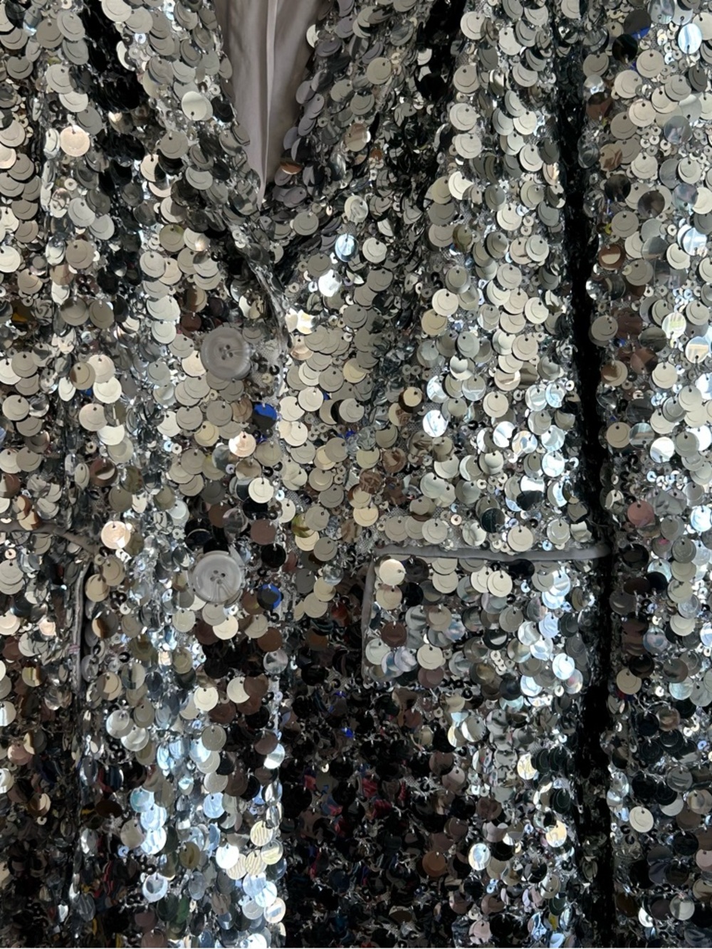 Avec Les Filles Silver Sequin Blazer Jacket - Shimmering Notch Lapel - Picture 5 of 6